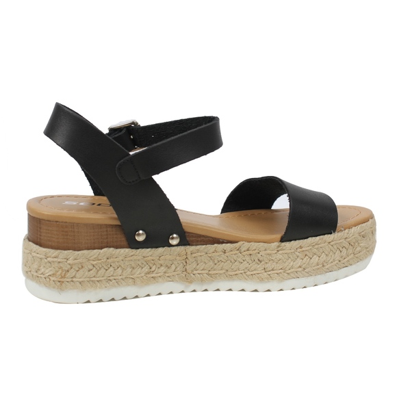 Black Open Toe Ankle Strap Espadrille Sandal - Picture 3 of 5